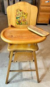 Vintage Wooden High Chair With Tray