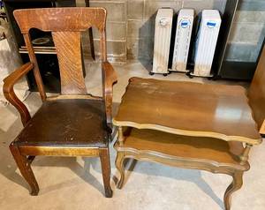 Vintage Wooden Armchair & Side Table Mixed Lot