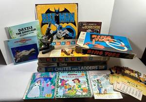 Vintage Childrens Books & Milton Bradley Games Mixed Lot With Microscope