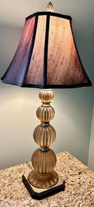 Ribbed Glass Table Lamp With Fabric Shade - Lots 475, 476 and 477 are Matching