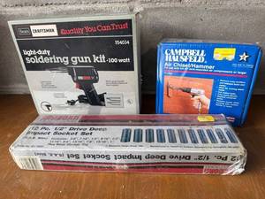 Craftsman Soldering Gun, Campbell Hausfeld Air Chisel & S-born Socket Set Mixed Lot