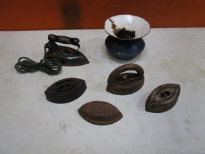 Vintage Irons & Heavy Steel Enameled Pot