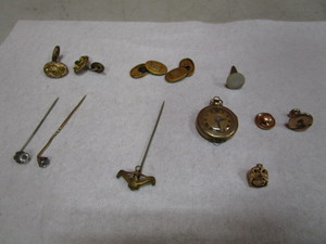 Gold Cuff Links, Pocket Watch, Pins