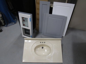 Small Window, Cabinet Doors, Bathroom Vanity SinkCountertop (has chip in front edge)