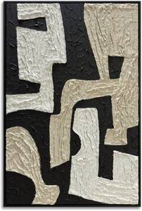 $140 zoinart Black Framed Wall Art, Wabi-sabi Black & White Textured, Modern Abstract Painting 24x36