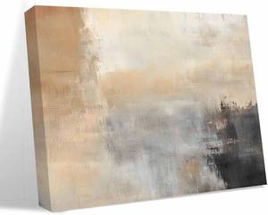 $132 Beige Brown Canvas Wall Art - Geometric Abstract Oil Painting Landscape, 48x36 in, Framed