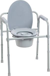 Drive Medical Folding Steel Commode Chair - 3-in-1 Portable Toilet - 350 lb - 7.5 qt - Grey