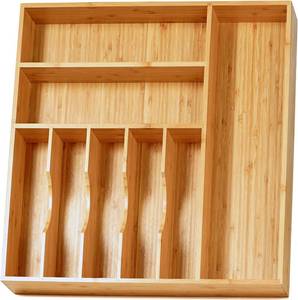 Umilife Kitchen Drawer Organizer, 19x20 Silverware Utensils Organizer, 2.5 High, Bamboo Tray