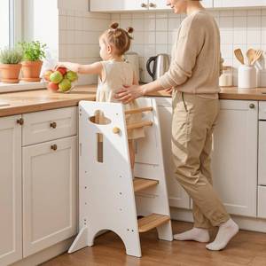 COSYLAND Toddler Standing Tower, Adjustable Height, No Wide Back Panel - 3-Level Wooden Stool