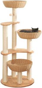 $258 Indoor Big Cat Tree Tower, Wood Cat Tower with Sisal Scratching Posts and Staircase, Condo