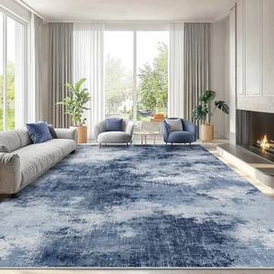 AMADA HOMEFURNISHING 9x12 Area Rug, Non-Slip Backing, Low Pile, Washable, Dark Blue