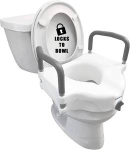 Carex E-Z Lock Raised Toilet Seat with Handles, 5-Inch Riser, Fits Most Toilets, White