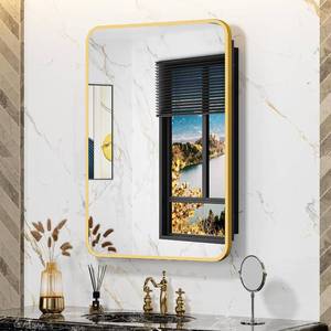 $224 ACEMIRO 20x32 Inch Gold Recessed Medicine Cabinet with Mirror, Metal Framed, Wall Mounted