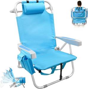 Backpack Beach Chair, Heavy-Duty Portable Lay-Flat Folding Chair, 5-Position Aluminum, 300 lbs
