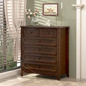 $488 Drawer Chest Solid Wood MDF Dresser with Retro Round Handle for Dining Living Kitchen Corridor