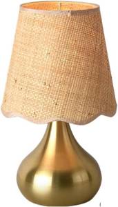 12.2 Mini Table Lamp with Rattan Shade - Kitchen, Bedroom, Living Room, Office (Gold-Crodless)
