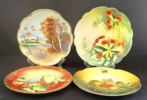 K - Vintage Hand Painted J.P., Louise & Bavaria Hand Painted Plates Mixed Lot of 4