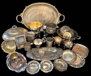 K - Vintage Silver Plated Serving Pieces With 24k Gold Lined Bowl Mixed Lot