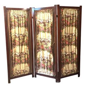 BS - Vintage 3-panel Fabric Folding Screen Decor