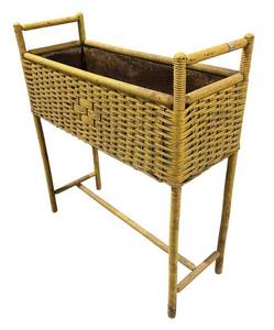 BS - Vintage Wicker Fernery Plant Stand With Metal Liner