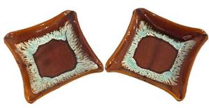 BS - Two Vintage USA Pottery Drip Glaze Dishes