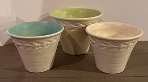 BS - Vintage Red Wing Leaf-Banded Planters Set of 3