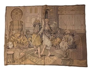 BS - Vintage French-Style Wall Hanging titled Orientalist Musicians and Dancers in the Sultans Palace