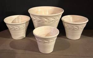 BS - Four Vintage Red Wing Pottery Banded Leaf Planter Pots