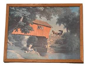 BS - Covered Bridge Framed Vintage Print by Paul Detlefsen