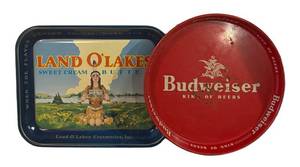 BS - Vintage Budweiser & Land O Lakes Metal Trays