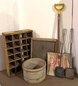 BS - Vintage Coca-Cola Crate, Crock, Washboard and More