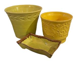 BS - Trio of Vintage Yellow Planters by Red Wing, Haeger and More