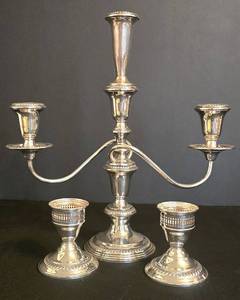 K - Vintage Empire Model 368 Weighted Sterling Silver Convertible 3-Light Candelabra Set (Lot of 3)