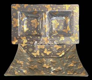 LR - George Briard Vintage Mid Century Glass Trays with Butterfly Motif (Lot of 3)
