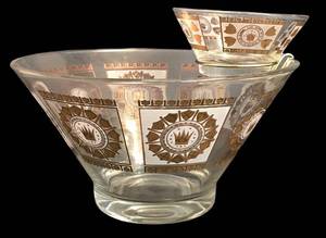 LR - Georges Briard Vintage Mid-Century Chip and Dip Bowl Set - Crown and Shield Pattern