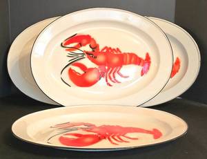 LR - Vintage Enamel Lobster Motif Platters