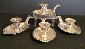 LR - Set of Four Occupied Japan Silver-Plated Vintage Chambersticks  Chamber Candlesticks