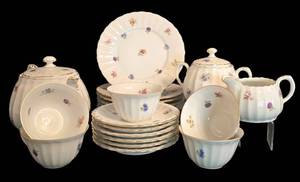 LR - Vintage German Wuerttemberg Floral Tea Set - 20-Piece with Plates, Saucers, Cups, Teapot, Sugar Bowl & Cream