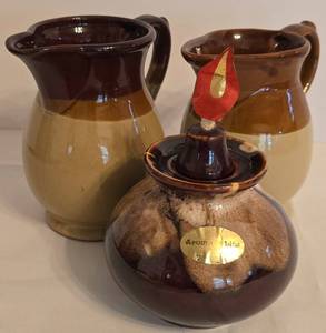 LR - Dept 56 5-12 in Pitcher, Japanese-Made Pitcher & Korean Oil Lamp (Lot of 3)