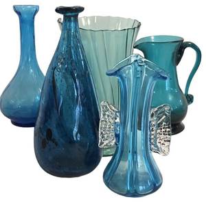 LR - Assorted Vintage Blue Glassware including Vintage Handblown Blue Glassware