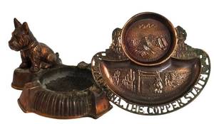 LR - Vintage Scottish Terrier Ashtray and Arizona Copper State Ashtray