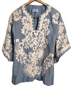 LR - Original 36 Jobea Hand Embroidered Cotton Blouse - Made in Mexico