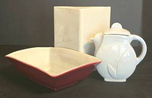 LR - Vintage Red Wing Pottery Selection including a Vintage Red Wing #267 Red Bird Teapot