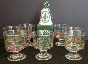 LR - Spode Porcelain Bell in Original Box & Libbey Holly Berry Glasses