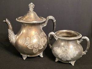 DR - Providence Silver Plate Coffee Urn & Two-Handled Sugar Bowl (Lot of 2)