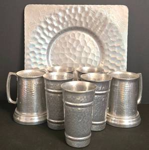 DR - Vintage Aluminum Hammered Mugs, Tumblers & Tray Mixed Lot