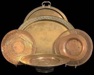 DR - Vintage Brass and Copper Tray Mixed Lot, 5 Pieces