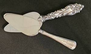 K - Vintage Sterling Silver Pastry Servers - Stainless Blades, Ornate Floral & Hammered Handles