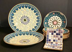 LR - Vintage Mosaic Ceramic Plates & Tiles (Lot of 9)