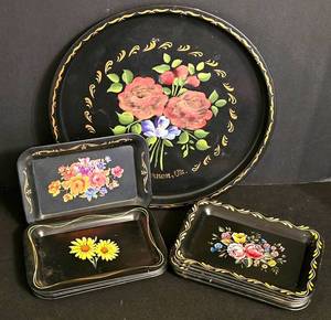 LR - Vintage Floral Tin Trays Set of 14  (3 Patterns)